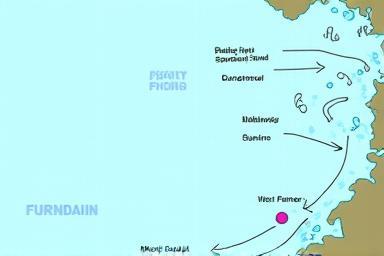 Diagram showing tidal flow and its impact on coastal fishing spots.