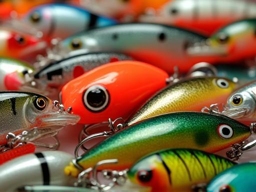 A colorful and diverse assortment of fishing lures at Fishing Experts shop.